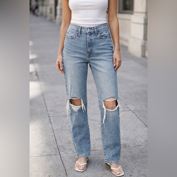 Levi's Light Blue Ripped Straight Leg Jeans - Picture 1 of 4
